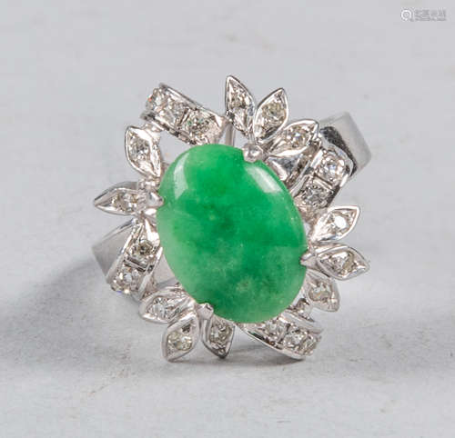 18K White Gold Jadeite Diamond Ring