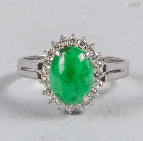 18K White Gold Jadeite Diamond Ring