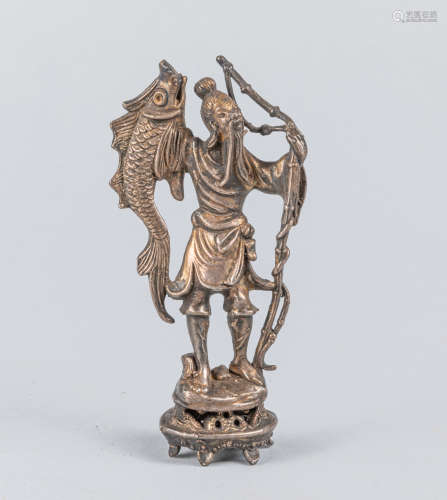 Japanese Carved Silver Figure of Fisherman