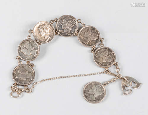 Native American Vintage Sterling Silver Coin Bracelet