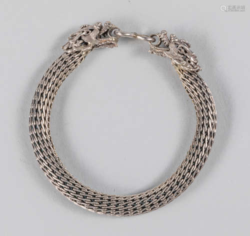 Chinese Vintage Sterling Silver Dragon Bracelet