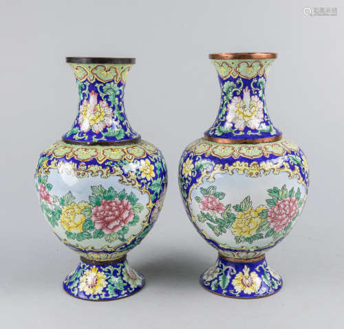 Pair Chinese Vintage Cloisonné Vases