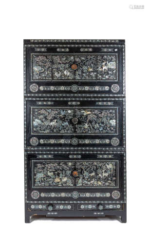 Vintage Korean Lacquer Inlaid Mother-Of-Pearl Cabinet