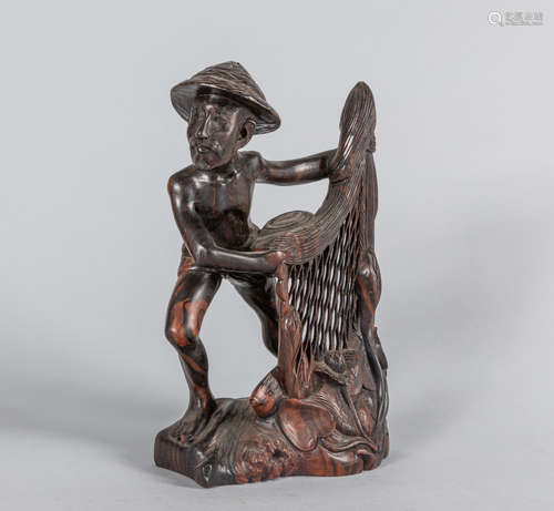 Wood Fisherman Figure