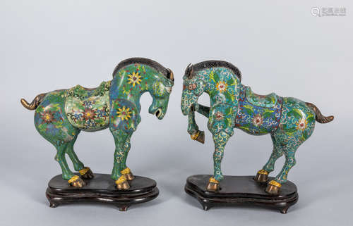 Pair Chinese Vintage Cloisonne Horses