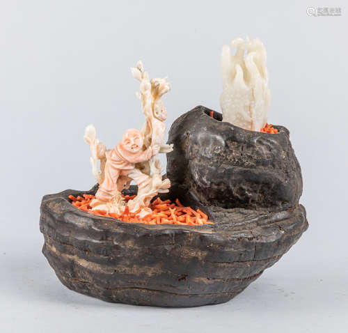 Chinese Antique/Vintage Jade & Coral Bonsai