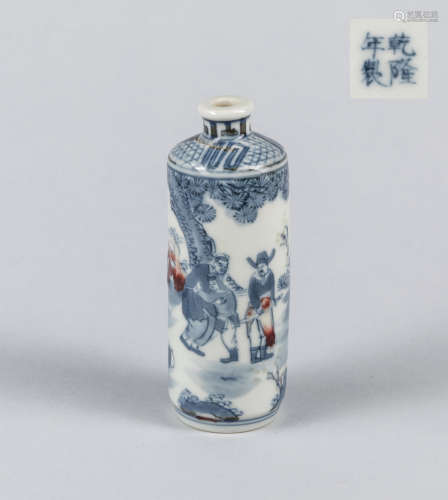 19th Taokuang Style Chinese Antique Blue White Porcelain  Snuff Bottle