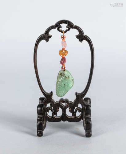 Chinese Antique Jadeite Pendant With Stand