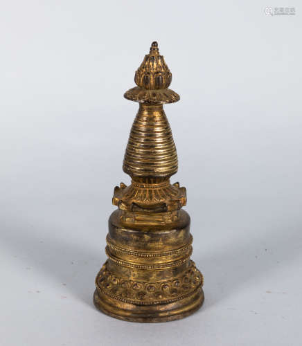 Sino-Tibetan Chinese Antique Gilt Bronze Pagoda