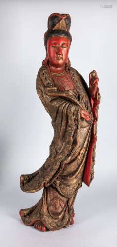 Large 19th Chinese Antique Wood Buddha
