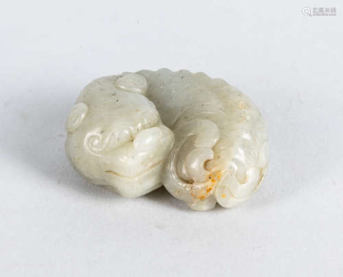 19th Chinese Antique White Jade Mythical Beast