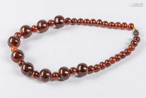 Large Chinese Antique Cherry Amber Court Beads Necklace