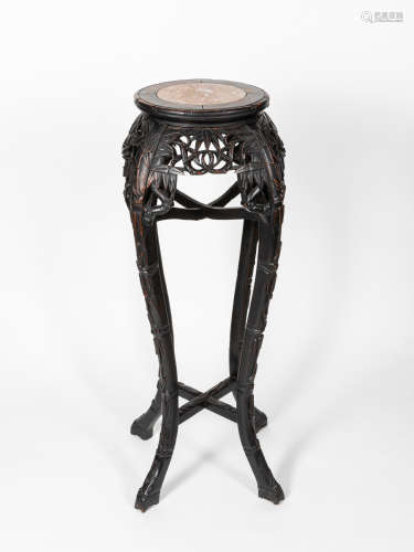 Chinese Carved Wood Stands With Marble Top