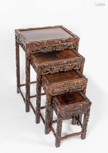 Set Of Four Chinese Rosewood Nesting Table-Form Stands