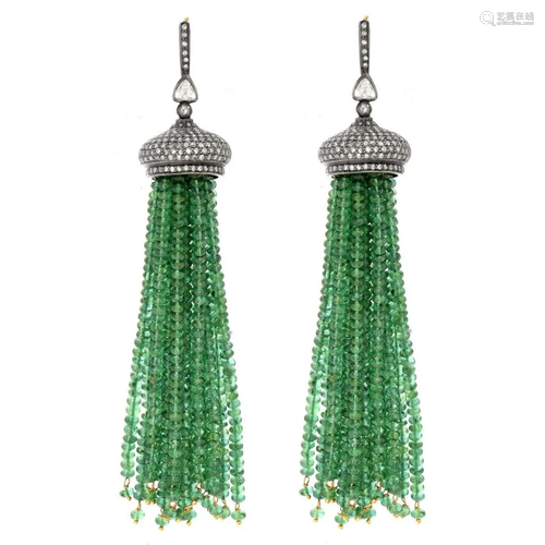 Emerald, Diamond and 18K Earrings