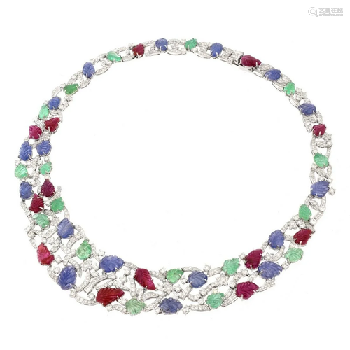 Multi Gemstone, Diamond and 18K Necklace