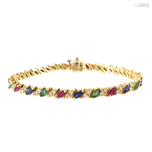 Multi Gemstone and 14K Tennis Bracelet