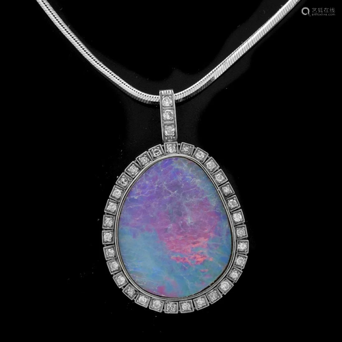 Black Opal and Diamond Pendant Necklace