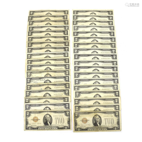 (36) US $2.00 Silver Certificates