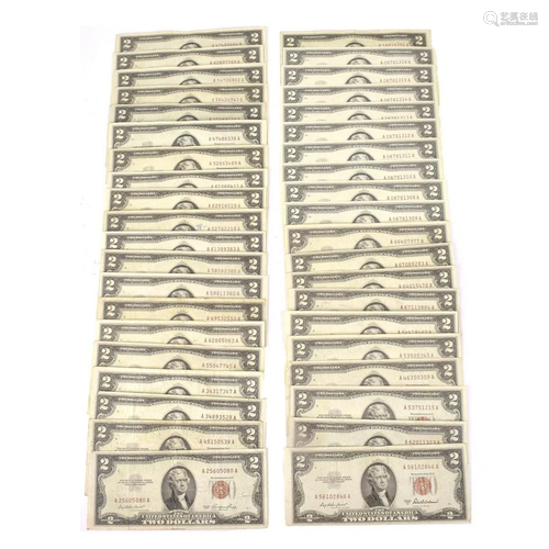 (40) US $2.00 Silver Certificates