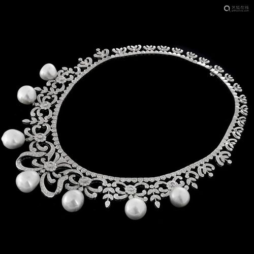 Diamond, Pearl and 18K Necklace