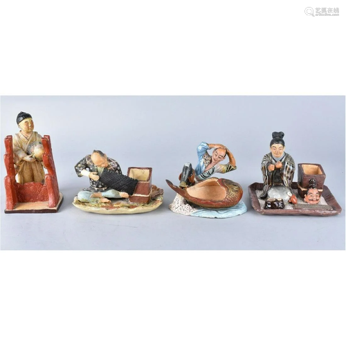 4 Vintage Japanese Pottery Figures