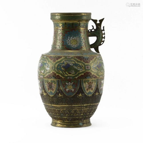 Antique Japanese Bronze ChamplevÃ© Vase