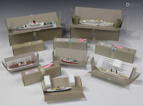 Six Albatros-Modell 1:1250 scale waterline model ships, comprising No. 125 'Chusan', No. 180 '