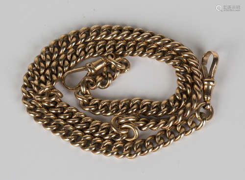 A gold curblink watch Albert chain, detailed '9c', fitted with two swivels, detailed '9c', length