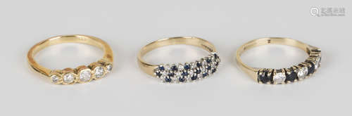 A gold and diamond five stone ring, collet set with a row of circular cut diamonds graduating in