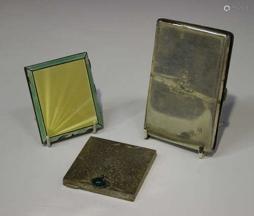 A George V silver rectangular cigarette case, the front engraved with the Royal Artillery crest,