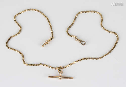 A gold faceted oval link Albert chain, as converted from a long guard chain, fitted with a swivel,