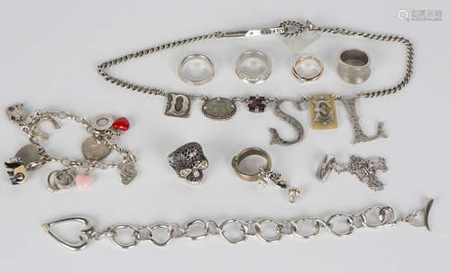 A group of mostly silver jewellery, including Diesel, Jasper Conran, Armani, Fossil and Happy