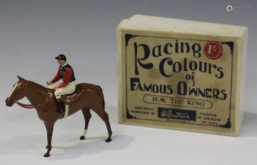 A Britains Racing Colours of Famous Owners No. 237 H.M. The King, boxed (paint chips, box