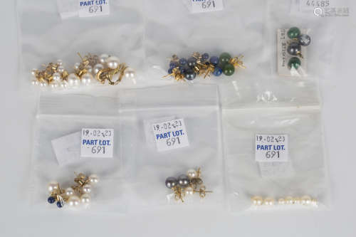 A collection of cultured pearl, imitation pearl and gem set earstuds, including a pair of nephrite