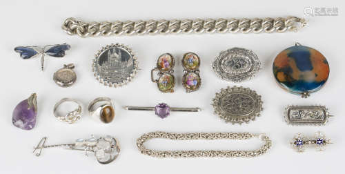 A group of silver and other jewellery, comprising a faceted curblink bracelet, detailed 'S', another