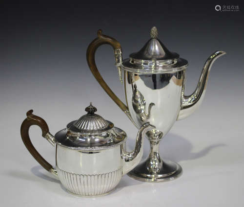 A George III Sheffield plate coffee pot of Neoclassical urn form, height 28.5cm, together with a