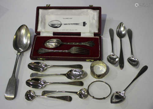 An Elizabeth II silver christening spoon and fork with trefid terminals, Sheffield 1970 by Francis