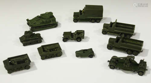 Ten pre- and post-war Dinky Toys army vehicles, comprising a No. 151a medium tank, a No 152a light