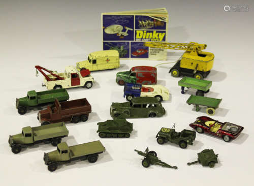 Seventeen Dinky Toys vehicles, including a No. 152a light tank, two 25 Series wagons, a 25 Series