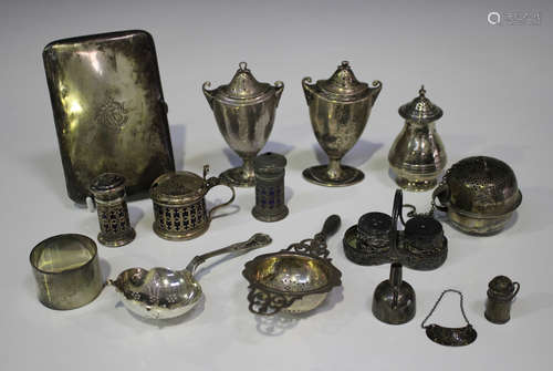 A small group of mostly silver items, including an Edwardian curved rectangular cigarette case,