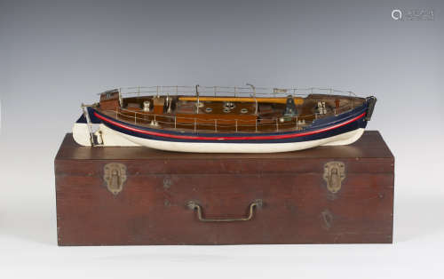 An early 20th century Bassett-Lowke Ltd clockwork model of a lifeboat, the hull finished in blue,