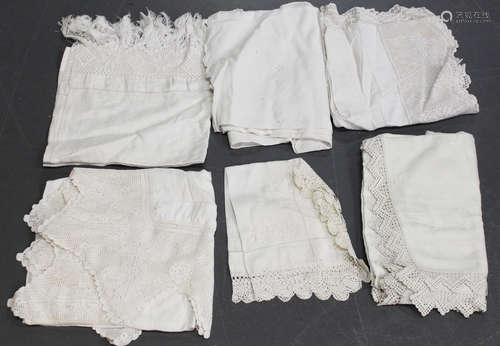 A collection of whitework and textiles, including a late 20th century double-sided patchwork