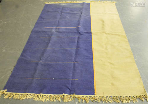 A kelhim rug, late 20th century, the plain field with separate bands of blue and oatmeal, 242cm x