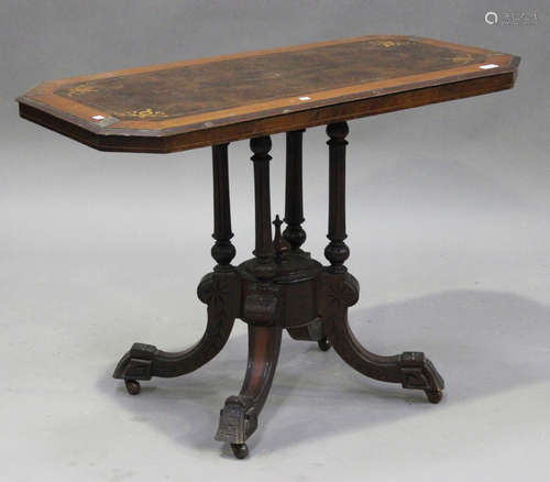 A Victorian walnut rectangular centre table with inlaid and crossbanded decoration, raised on four