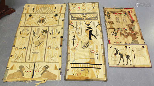 A group of four late 19th/early 20th century Egyptianesque appliqué textiles wall hangings,