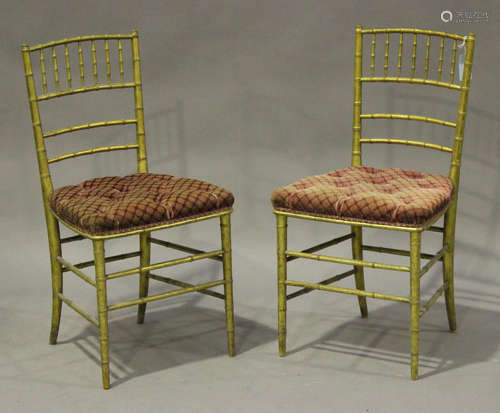 A pair of early 20th century French gilt painted faux-bamboo side chairs, height 83cm, width 54cm.