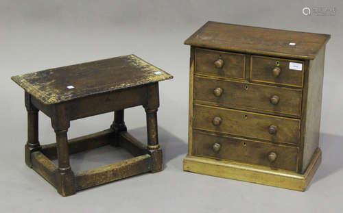 A 19th century mahogany diminutive chest of two short and three long drawers, height 45cm, width