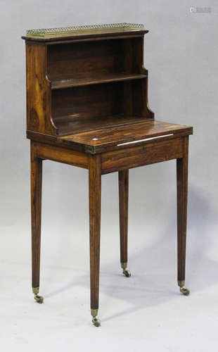 A Regency rosewood bonheur-du-jour with boxwood line inlaid decoration, the shelf back above a