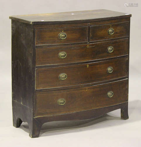 A George IV mahogany bowfront chest of two short and three long drawers, on bracket feet, height